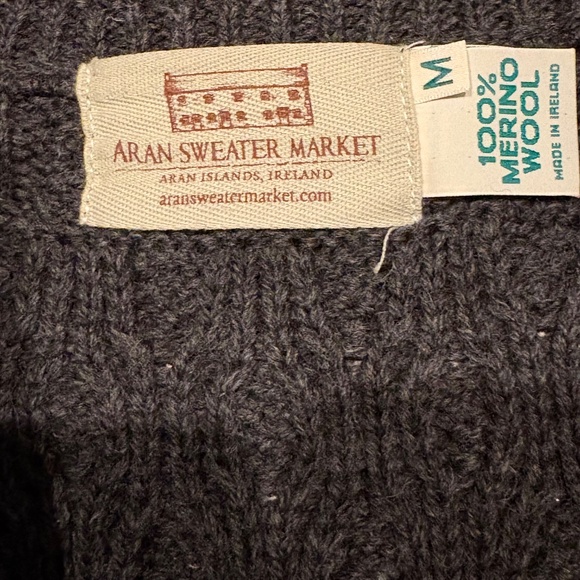 ARAN Double Collar Zip Merino Cardigan Charcoal Gray, Sz M - Picture 7 of 10